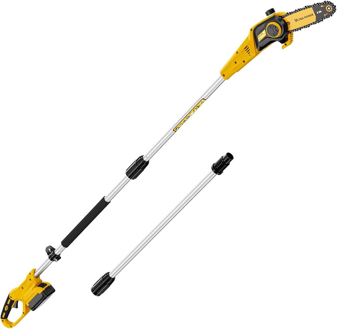 Updated Cordless Pole Saw, Compatible with Dewalt 20V Max Batteries, 8 Inch Low Kick-Back Bar and Chain, Extension Pole for Up to 15 FT Reach, Auto Lubrication System, Battery & Charger not included