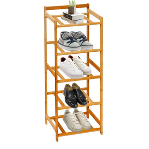Bamboo Shoe Rack Vertical Narrow,5-Tier Shoe Rack for Entryway Bamboo Shelf Shoe Rack Storage Organizer for Skinny Shoe Rack for Small Spaces with Bamboo Shelf