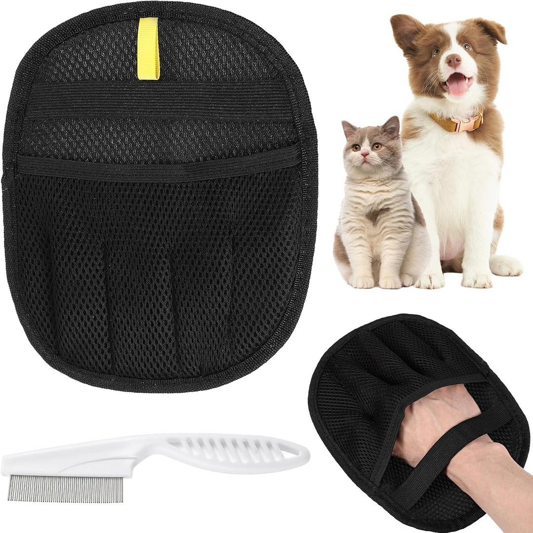 Pet Hair Removal Tool Glove, Cat Hair Remover Reusable Anti Static Hairs Remover Animal Fur Removal Glove for Couch Furniture Carpet Car Seat Curtain (2 Gloves and 1 Comb)