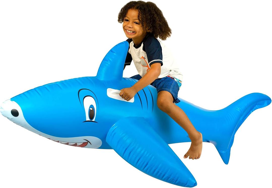 PoolCandy 6FT Shark Ride-On Pool Float  Giant Inflatable Raft with Grab Handles, Heavy-Duty PVC, Fun Summer Water Toy for Kids & Adults at Beach or Lake