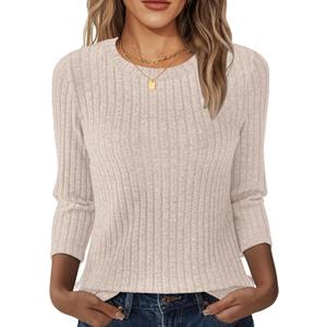 NORACORA Womens 3/4 Sleeve Sweater Tops Round Neck Tunic Blouses Dressy Pullover T Shirts for Business Casual Work (Medium),  Apricot NORACORA Womens 3/4 Sleeve Sweater Tops Round Neck Tunic Blouses Dressy Pullover T Shirts for Business Casual Work (Medium),  Apricot