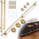 Moxweyeni 6 ft Gold Bar Foot Rails Kit Brass Staircase Handrail for Shelves Pipe Handrail with Mount Hardware and Tubing Bar Rest Brackets for Indoor Outdoor Office Restaurant Kitchen Island