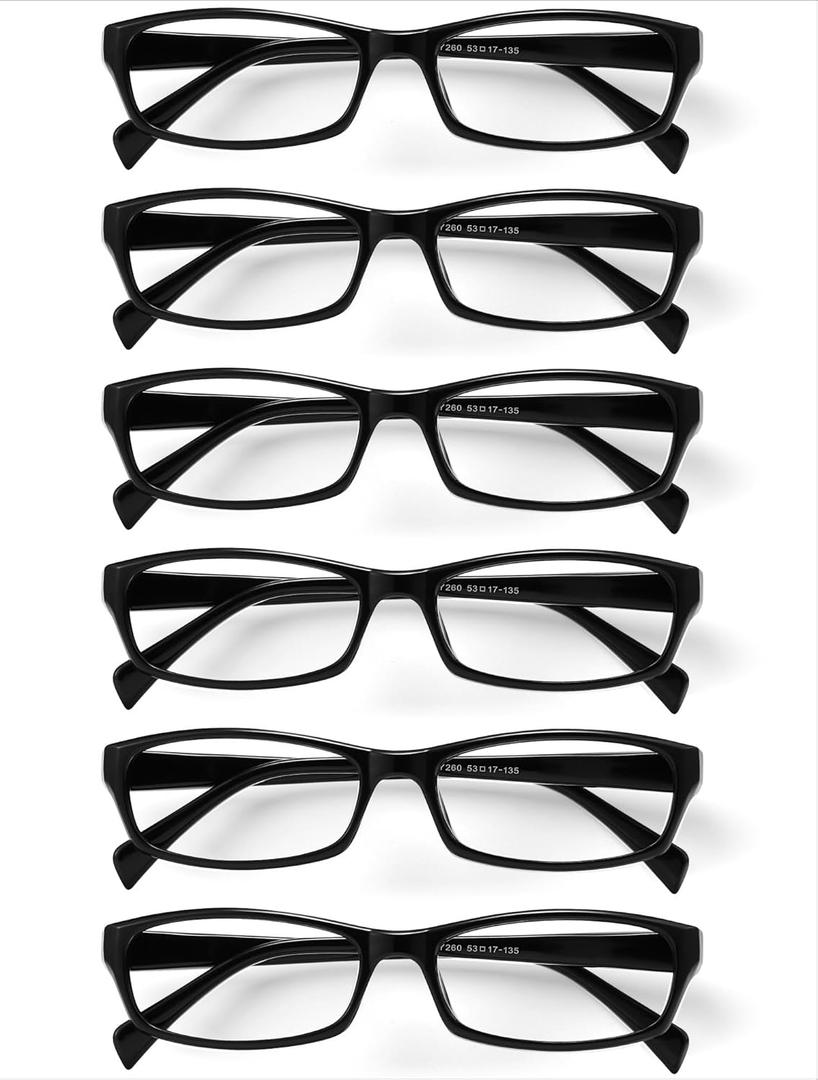 Gaoye Reading Glasses for Women, 6 pack Fashion Readers for Women Men Spring Hinge Eye Glasses, Blue Light Reading Glasses, Black