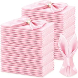 KKJIAF 50 Pack Light Pink Square Satin Napkins 17x17 Inch Soft Smooth Cloth NapkinsSilky Table Napkin for Wedding Banquet Party Decoration