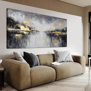 YISXINOAG Canvas Wall Art Modern Abstract Art Wall Decor Black and Gold Wall Decor Canvas Prints Modern Home Decorations Gold Abstract Art on Bathroom, Dining Room Ready to Hang Size 20"X40"