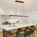 Modern Ceiling Pendant Light,47in LED Black Linear Ceiling Chandelier Light Dining Room,Living Room,Warm & Cool, Neutral Light,Aluminum Island Lighting Hanging Pendant Light for Kitchen