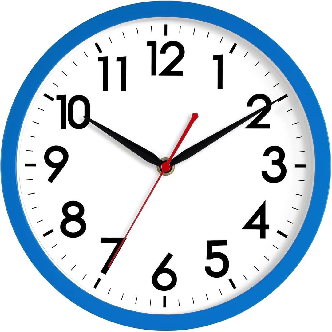 AKCISOT 12 Inch Wall Clock Silent Non Ticking Modern Wall Clocks Battery Operated, Analog Classic Clock Decorative for Bedroom, Kitchen, Home Office, Bathroom, School, Living Room (Blue)