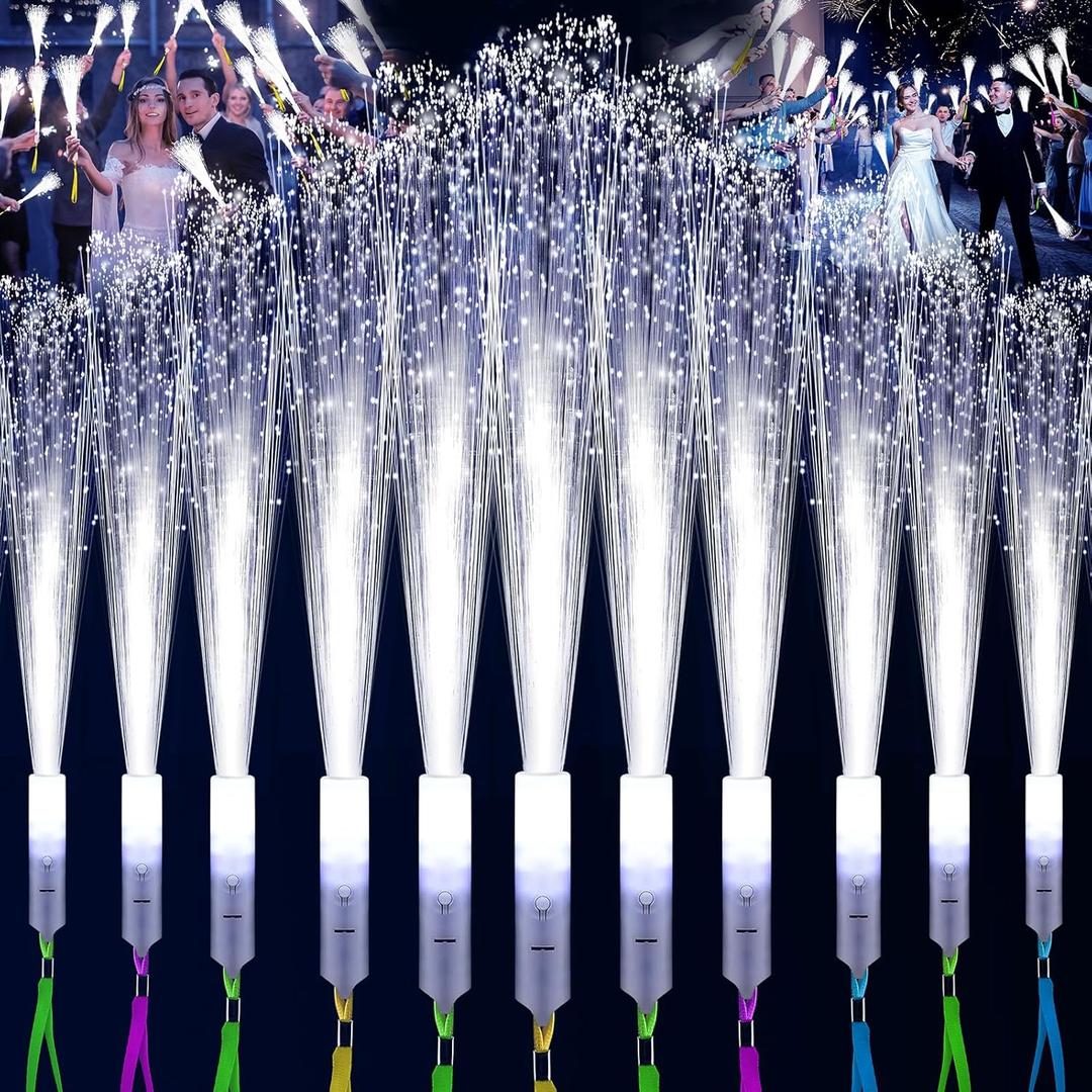 28 PCS Fiber Optic Wands with 3 Light Modes, Glow Wands & Light Up Wands for Kids, Sparklers Fireworks Sticks, Fiber Optic Lights for Wedding, New Year, Birthday, Carnival Parties 