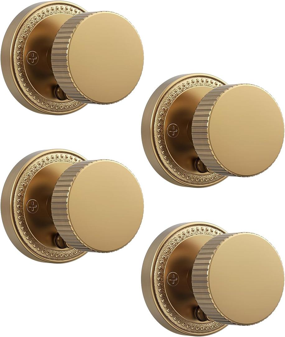 Asidrama 4 Pack Champagne Bronze Privacy Door Knobs with Lock, Door Handles with Champagne Bronze Door Knobs Interior for Bedroom or Bathroom, Heavy Duty Door Lever for Left Right Sided Doors