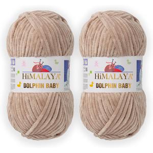 2 Skein/Pack Himalaya Dolphin Baby Chenille Yarn, Each Ball 100 gr (3.5 oz), 120 m (132 Yards), 100% Polyester, Super Bulky Baby Blanket Velvet Amigurumi Yarn, 80317 - Beige