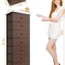 Mifuro Tall Fabric Dresser for Bedroom, Vertical Storage Organizer Tower with 7 Drawers, Chest of Drawers with Bins, Steel Frame, Wood Top for Bedroom, Closet, Entryway Grey