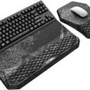 3-in-1 Ergonomic Keyboard Stand with Wrist Rest & Mouse Pad Set, Comfy Keyboard Riser Holder Soft Mousepad with Massage Design, Memory Foam and Non-Slip PU Base for Pain Relief, Black Wave of Kanagawa