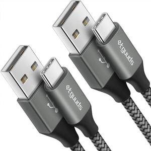 Etguuds USB A to USB C Cable 6ft, 2-Pack, 3A Fast Charging Type C Charger Cord for iPhone 17 16 15 Pro Max 16e 17 Air, Samsung Galaxy S25 S24 S23 S22 S21 S20 A17 A16 A56 A55 Flip Fold, Gray