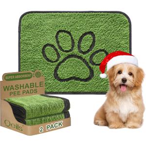 Qeils Reusable Dog Pee Pads, 2 Pack Super Absorbent & Leakproof Washable Puppy Pads with Soft Green Top Layer, for Potty Training, Crates, Couch, Car Seats & Pet Beds, 18"x24"