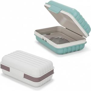 2 Pack Travel Soap Case with Lid, Leakproof and Portable Soap Holder with Removable Drain Tray for Home, Bathroom, Hiking, Camping, Outdoor (Blue, White-n)