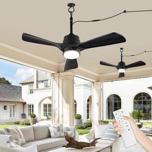 36" Gazebo Fans Outdoor Hanging with Remote, Outdoor Ceiling Fan for Patios with Light Waterproof, Plug in Cord Outlet Hook Wet Rated for Outside Porch, Pergola, Garage-Black