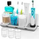 Bathroom Counter Organizers and Storage, Toothbrush Holders for Bathrooms with 3 PCS Qtip Holder, Kids Electric Toothbrush and Toothpaste Holder for Bathroom Vanity Sink Organizer (White)