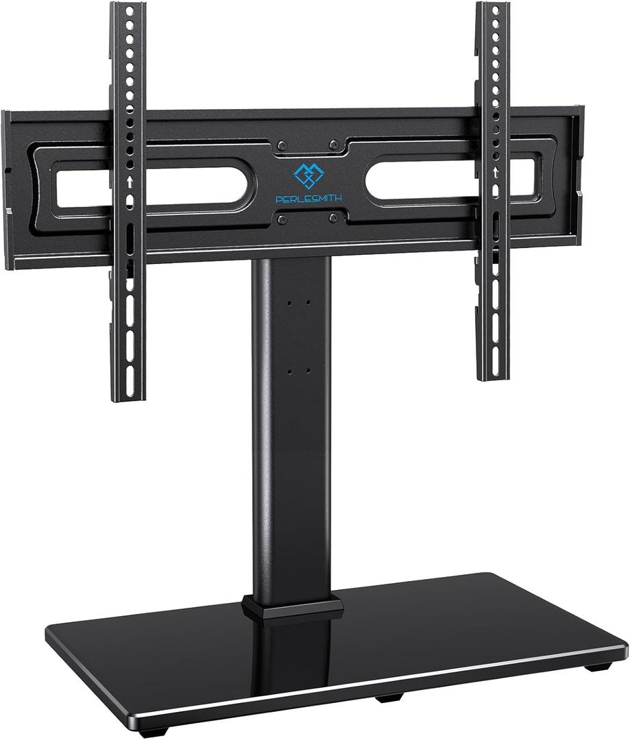 PERLESMITH Swivel Universal TV Stand Mount for 32-82 Inch LCD OLED Flat/Curved Screen TVs up to 99lbs-Height Adjustable Table Top TV Stand/Base with Tempered Glass Base&Wire Management,VESA 600x400mm