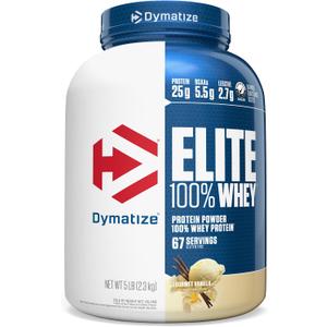 Dymatize Elite WHEY 25g Protein Powder, Gourmet Vanilla, 67 Servings 100% Whey Protein Blend, 5.5g BCAAs, 2.7g Leucine, Muscle-Building Amino Acids, Gluten-Free, 5 lb, BBD 03/2028