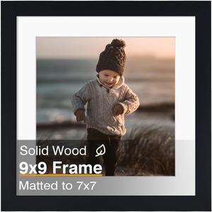 KINLINK 9x9 Picture Frame, Black Square Solid Wood Frames For Pictures 7x7 With Mat Or 9x9 Without Mat, Wall and Tabletop Display Photo Frames Black 1 Pack