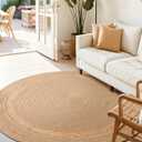 DEXI Round Jute Rug Natural Fiber 5x5, Braided Woven Area Rugs No Shed, Soft Neutral Rustic Carpet Mat for Indoor Outdoor Patio Dining Living Room Bedroom Farmhouse, 5ft, Beige/Natural