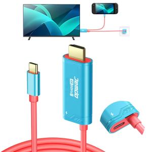 Switch 2 HDMI Cable Dock Base Station,4K 60 Hz 18 Gbps USB C 3.2 to HDMI 2.0 6.6 ft,100 W PD Play While Charging,Portable Travel TV Adapter Cord Compatible with Nintendo Switch 2/2017/OLED ,Blue Cable