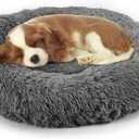 Dog Bed, Cat Calming Bed, Faux Fur Pillow Pet Donut Cuddler Round Plush Bed for Small Dogs and Cats (23.0"L x 23.0"W x 7.0"Th, Dark Grey)