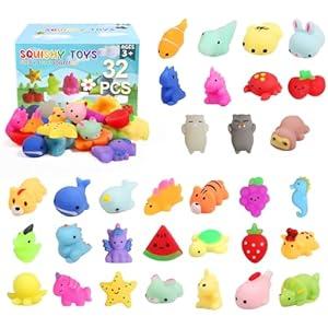 Squishies, Squishy Toy 32 Pack Mochi Squishy Toy, Kawaii Cat Squishys Slow Rising Animals, Party Favors for Kids, Birthday Gifts, Goodie Bag, Mini Squishies Stress Reliever Toy, Easter Basket Stuffers