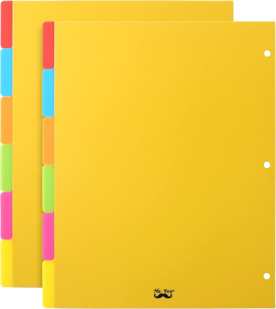 Mr. Pen- Binder Dividers - 6 Tab Dividers, Pack of 2 Sets (12 Dividers Total) for 3 Ring Binder (Bright,Energetic)