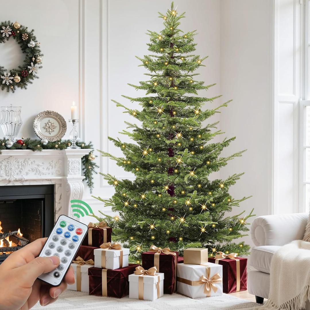 YITAHOME 6.5FT Prelit Aspen Fir Christmas Tree with Remote, Artificial Hinged Prelit Holiday Xmas Tree w/Mixed PE & PVC Tips, 500 Color Changing Lights & 11 Light Modes, Crystal-Decorated PE Tips