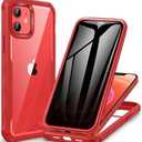 CENHUFO Privacy for iPhone 12 Case/iPhone 12 Pro Case, Full Body Phone Case with Built-in 9H Tempered Glass Privacy Screen Protector and Camera Lens Protector, Shockproof Bumper Clear Cover -Red