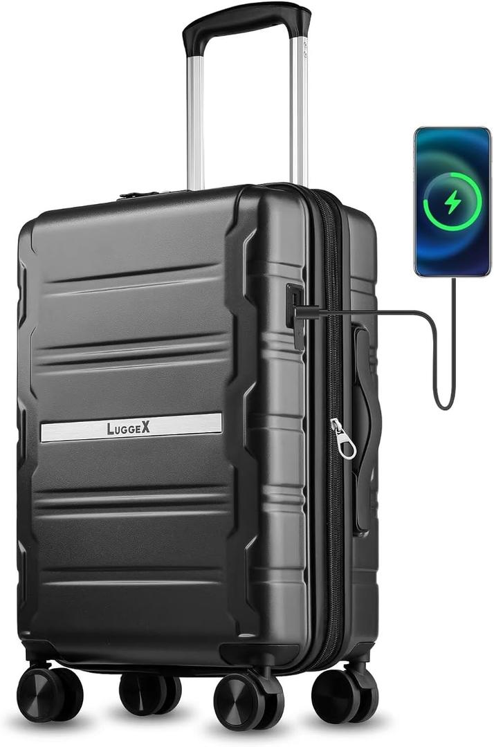 Carry On Luggage 22x14x9 
LUGGEX Carry on Luggage for Airplanes, Polycarbonate Expandable Hard Shell Suitcase for Travelling (Black, 20 Inch)