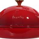 Flavehc Cast Iron Bread Oven With Cloche Lid for Baking - Red Enameled Dutch Oven With Dome Lid for Sourdough - 5 qt