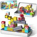 35 PCS Mini Magnetic Tiles Travel Set with Portable Iron Storage Box, STEM Educational Magnetic Building Blocks for Kids Ages 3-8, Montessori Sensory Toys Gifts for Toddler, Boys & Girls