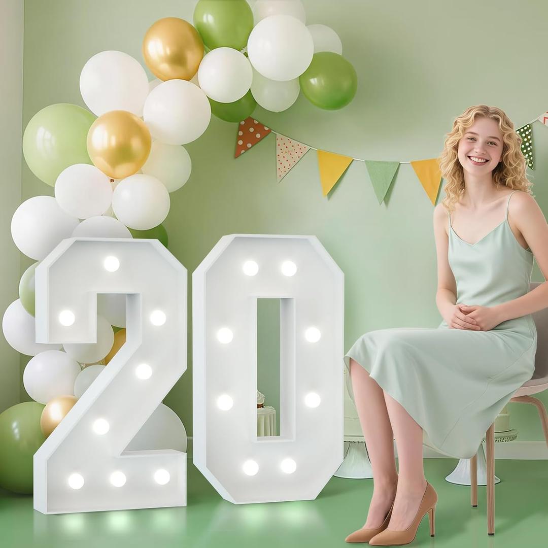 2.3FT 20 Marquee Numbers, 20 Light up Numbers 20th Birthday Decorations for Birthday Party Anniversary Backdrop
