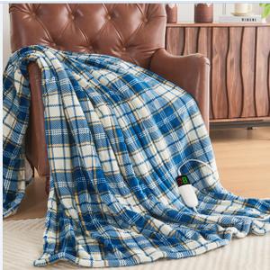 Heated Blanket Electric Throw, 50X60, Heating Throw with 10 Heats Levels/8 Hours Auto Off, Navy Blue Plaid Sherpa Blanket Winter Warmer for Adults, Washable Housewarming Gift for Couch Bed Office, ETL