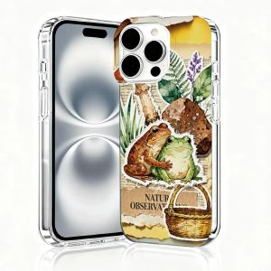for iPhone 16 Pro Max Case, Collage Cases for iPhone 16 Pro Max, Scratch Resistant Shockproof Cover, Aesthetic Clear Phone Cover, Frog Cases, Frogs and Mushroom Collage DesignB105