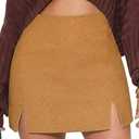 Women's Fashion Faux Wool Mini Skirt High Waisted Y2K Trendy Side Slit Skirts 2025 Fall Winter Outfits, Size XL