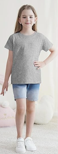 Girls Shirt Cotton T Shirt Kids Crew Neck Tops Summer Short Sleeve Tees for Girls 2-18 Years (9-10 Years, Light Grey)