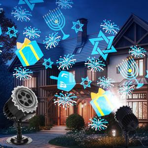 Hanukkah Projector Light with 1 Film Slides Holiday LED Projector Lights Outdoor Reflectors Waterproof Landscape Decorative Rotation Lighting Movement Projection Lamp for Party (Menorah)