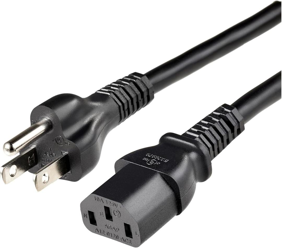 Amazon Basics PC Power Cable, 6 feet, AC Power Cord for Monitor, Computer, TV, 3 Prong, 18 AWG, 125 Volts, NEMA 5-15P to IEC320C13, UL Listed, Black