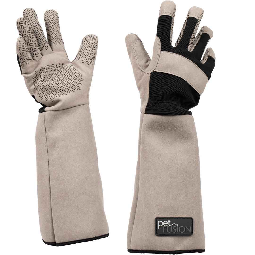 PetFusion Multipurpose Pet Grooming Gloves Great for Trips to Vet and Bathing, Puncture, Scratch & Water Resistant (Large, Grey)