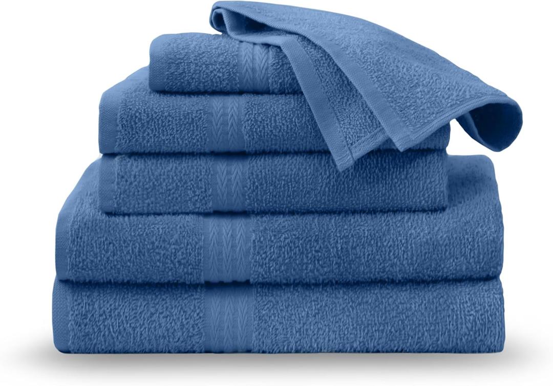 Martex Easy Living Everyday 6-Piece Bathroom Towel Set  2 Bath Towels, 2 Hand Towels, 2 Wash Cloths  100% Cotton  Soft & Quick-Dry Towels - Blue