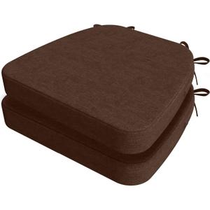 AAAAAcessories D-Shaped Chair Cushions, 2" Thick Dining Chair Pads with Ties and Removable, Machine-Washable Cover, 17" x 16", Set of 2, Brown