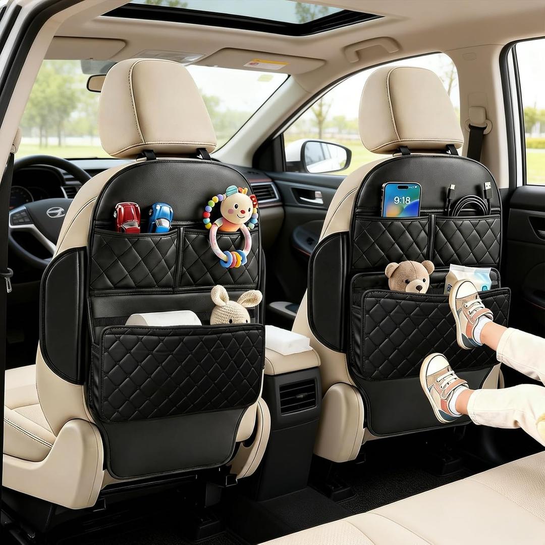 Seat Back Protectors for Kids Car Kick Mats with Large Pocket Organizer Waterproof Dustproof Anti-Scratch Front Seat Back Cover Fits Most Vehicles 2PCS
