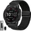 Quickfit 22mm 26mm Watch Band - Compatible with Garmin Fenix 8 47mm 51mm/Fenix 7/7X/6/6X/5/5X, Magnetic Clasp Braided Stretchy Nylon Sport Strap for Men and Women, Multiple Colors