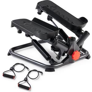 Sunny Health & Fitness Twist Steppers with Resistance Bands, Compact Mini Stair Step Machines for Low-Impact Home Cardio Workouts