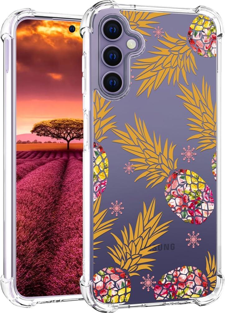 Compatible with Samsung Galaxy S24+ Plus & S25+ Plus Case Designer Cute Clear for Women,Cool Transparent Silicone Phone Cases Cover - Yellow Pineapples