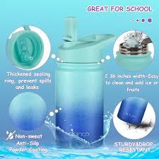 mininoo Insulated Kids Water Bottle, 12 oz Stainless Steel Water Bottle Kids with Straw Lid and Chug Lid for Girls, Boys (Punch/Purple)