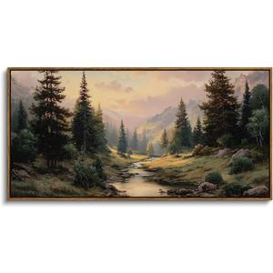 ARPEOTCY Rustic Landscape Wall Art for Living Room Fireplace Hallway, Large Framed Art,20x40in,Vintage Farmhouse Earthy Moody Cozy Decor, Nature Mountain Valley Painting Artwork for Spring Summer